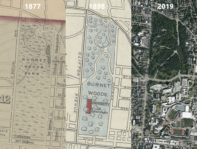 historical changes of burnet woods cincinnati